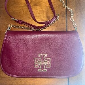 NWOT Tory Burch Plum Leather Britten Convertible Crossbody Bag